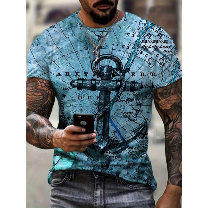 Men's T-shirt 3d Vintage Compass Pattern 3d Print T-shirts Men Women Fashion T Shirt Hip Hop Tops Tees Outdoors Clothes Male