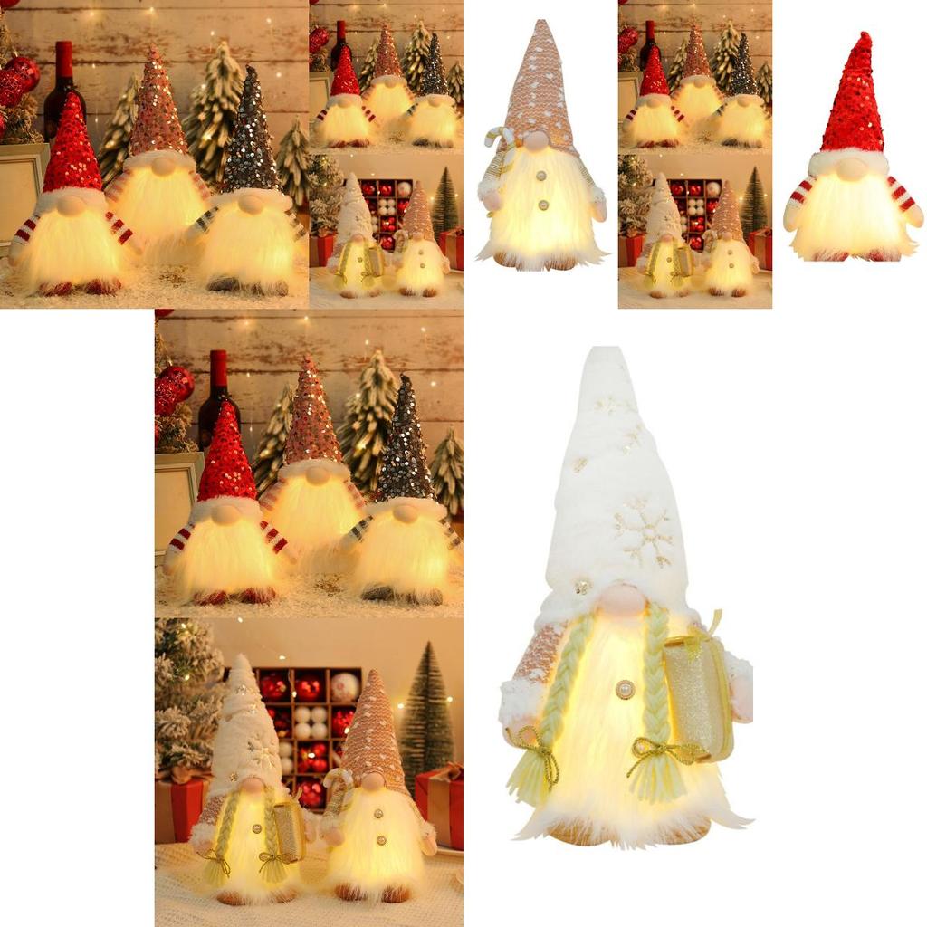 Charming Lighted Christmas Plush Gnome Doll With Shimmering Sequins And Colorful Accessories For Holiday Decorating