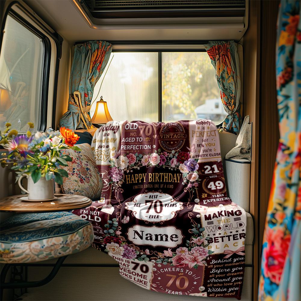Happy 70Th Birthday Celebration Blanket Personalized Name Soft Comfortable Stylish Blanket Car Blanket Perfect For Travel Camping Outdoor Home