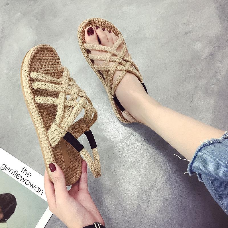 Fashion Hemp Sandals Women Summer 2024 Flat Beach Sandals Heels Women Casual Platform Shoes Slip-On Outdoor Platform Designer Sandals