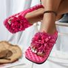 Europe And The United States Women's Summer Flowers Decorated Flip-flops Macaron Dazzle Color Flat Bottom Beach Slippers Breathable