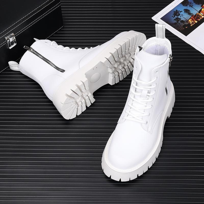 Модные мужские роскошные модные черные белые ботинки на шнуровке оригинальные кожаные туфли для сцены, ночного клуба, высокие мотоциклетные ботинки, ковбойские ботинки на платформе