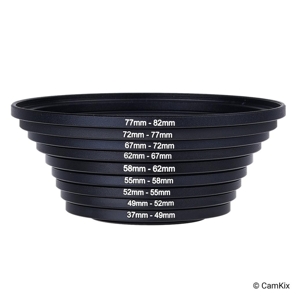 Lens Filter Adapter Rings Adapt Larger Lens Filters to Smaller Diameter Lenses Fits and Lenses Step-Up - 9-Pack - - 37-49, 49-52, 52-55, 55-58, 58-62,