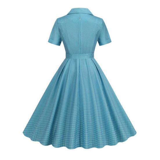 Женское вечернее платье в стиле ретро, ​​однобортное трапециевидное платье с большим отложным воротником, V-образным вырезом и клетчатым принтом, с высоким поясом и узкой талией, женское платье миди для выпускного вечера