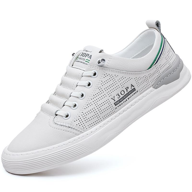 Маленькие белые туфли Мужские Летние 2024 Мужские Повседневные Кожаные Туфли На Одну Педаль Модные Перфорированные Дышащие Кеды