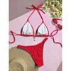 Розовый текстурированный треугольный бикини-комплект с подвеской, стринги, купальник из двух частей
