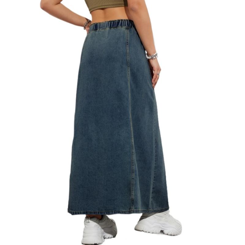 American Design Sense Elastic Waist Loose Large Skirt Denim Skirt Women Casual Long Skirt