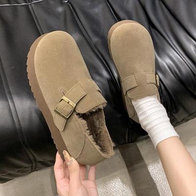 Флис новая зима мягкая подошва всеохватывающие одна педаль ретро теплые женские туфли хлопковые туфли