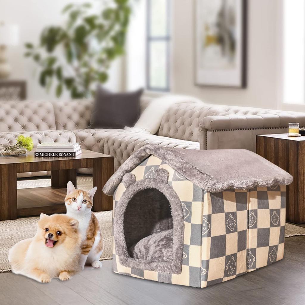 LUNPEAR Pet House for Winter Indoor Cute Pet Provides Sound Warms and Keeps and Small Animals Warm S Dome-Shaped Dogs, Use, Bed, Washable, Foldable,
