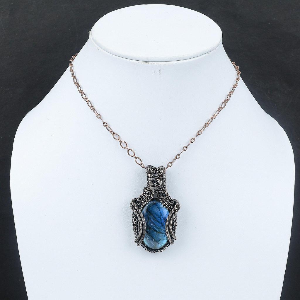 Подвеска из медной проволоки с лабрадоритом, подвеска из драгоценного камня ручной работы, дизайнерская подвеска из медного лабрадорита для женщин, ювелирные изделия с проволочной обмоткой