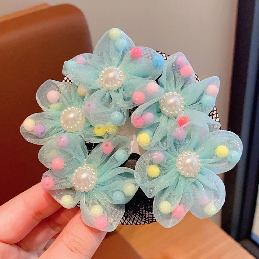 Mesh Flower Hair Net Rainbow Ballet Bun Snood Fashion Children Bun Net  Party