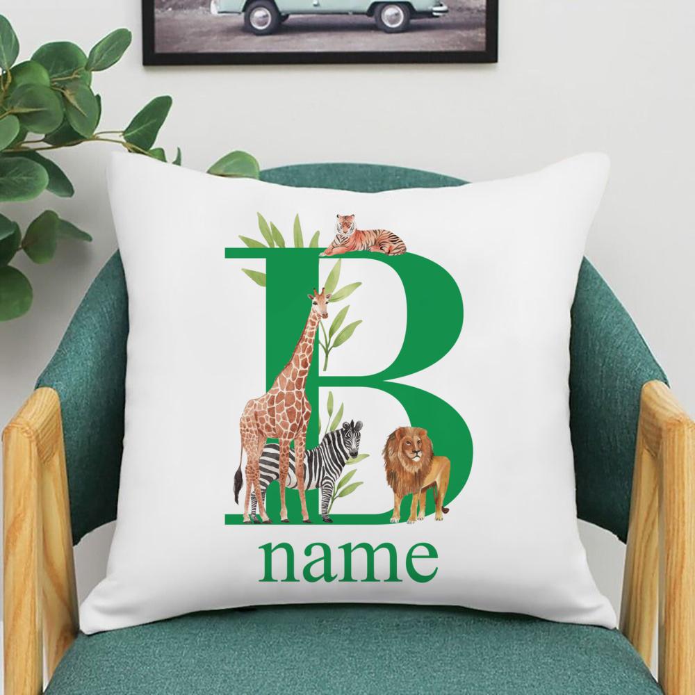 Personalized Pillowcase Safari Animal with Name Pillow Cover Kids Bedroom Wild Party Decor Pillow Case Kid Birthday Shower Gifts
