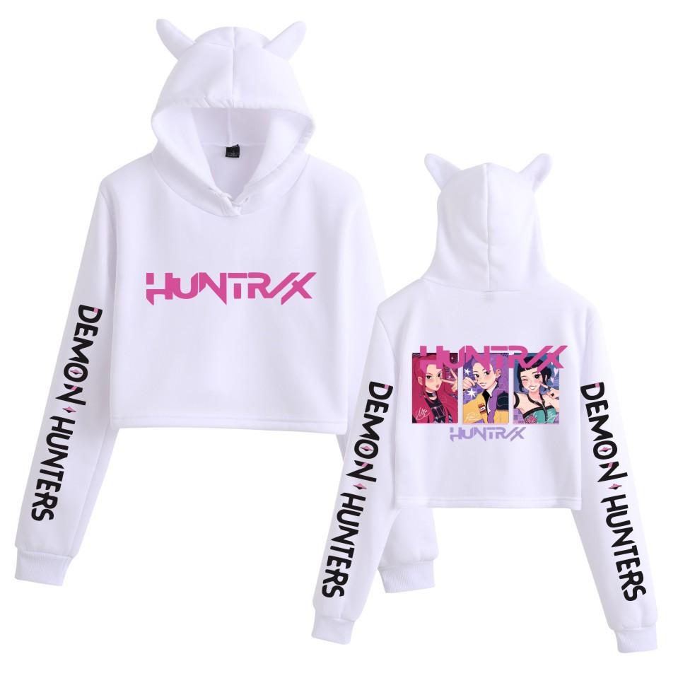 K-pop Мерч группы Охотники на демонов Милое худи с кошачьими ушками Короткий укороченный флисовый свитшот Женская одежда с графическим принтом на осень и зиму