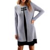 Женский повседневный модный комплект из двух частей с контрастной цветной полоской и имитацией двухслойности, платье на пуговицах