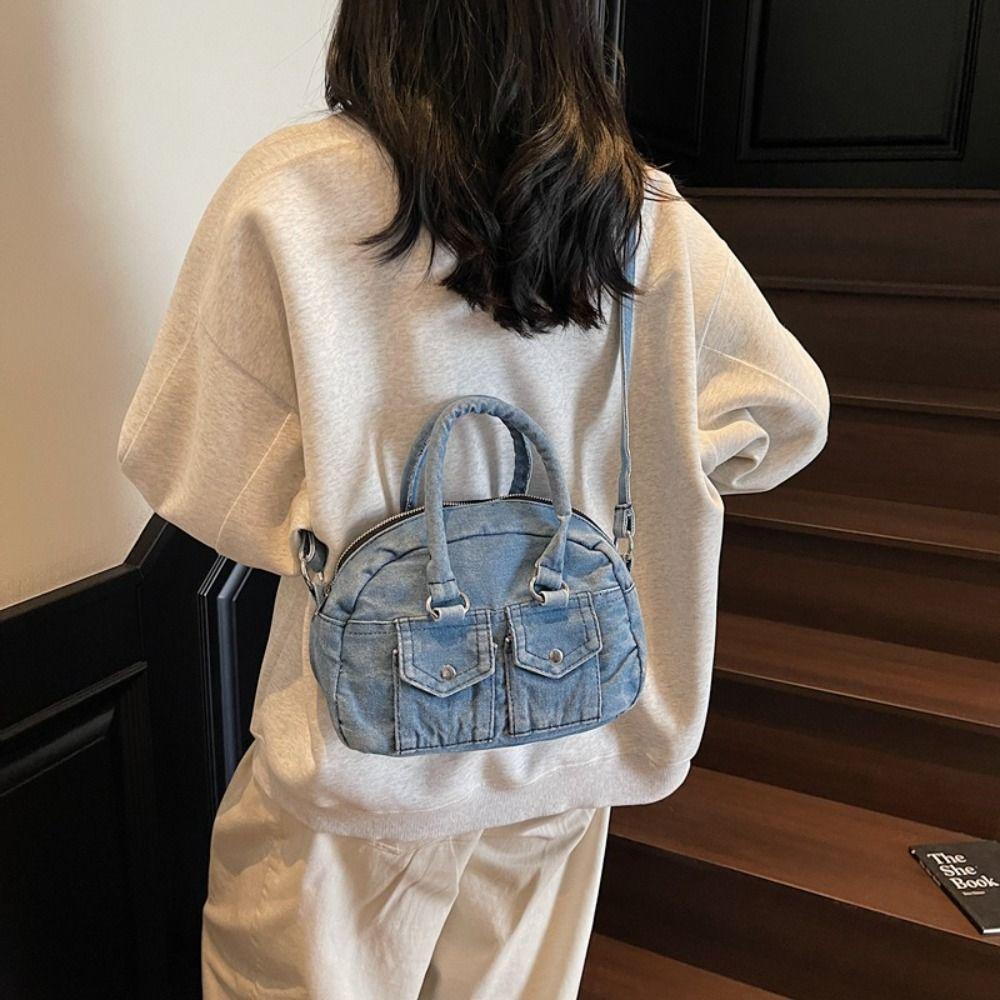 Сумка из денима в стиле ретро Y2K, Сумка-тоут, Сумка из выстиранного денима, Тренд, Сумка на плечо для острой девушки, Для девочек