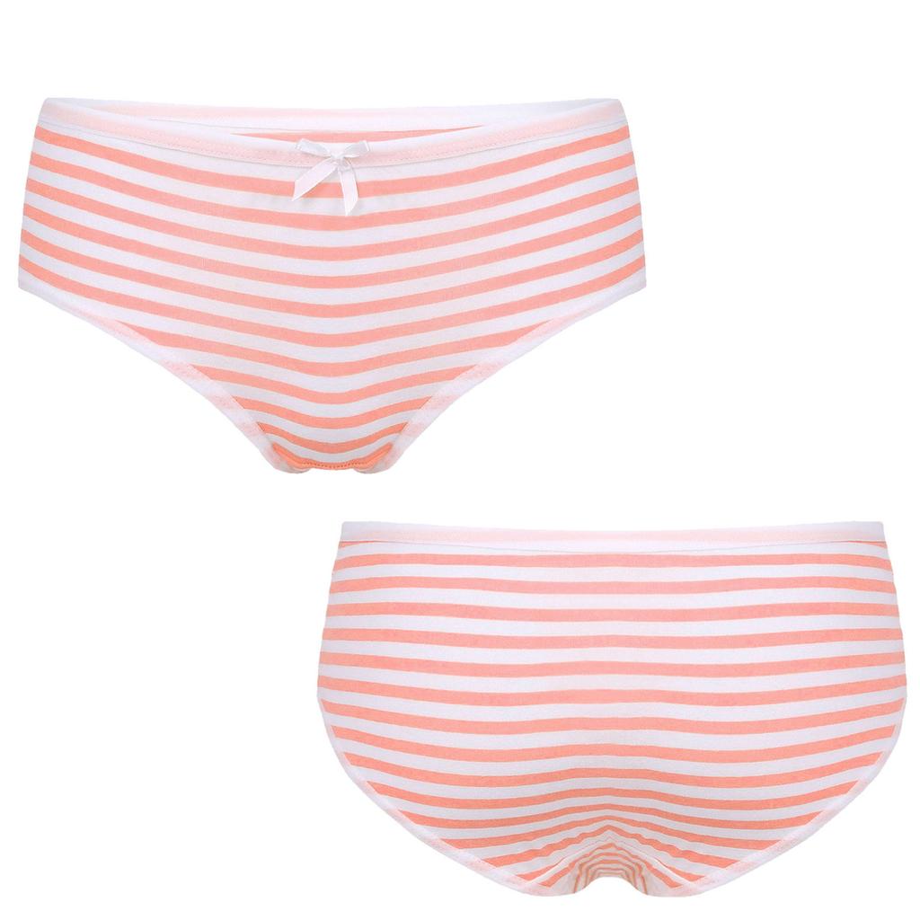 Women Stripe Mid Waist Cotton Undergarment Underwear Bikini Briefs