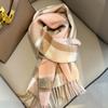 Winter Fashion British Pure Wool Scarf Women's Warm Long Thickened Fringed Scarf Couple Shawl Versatile