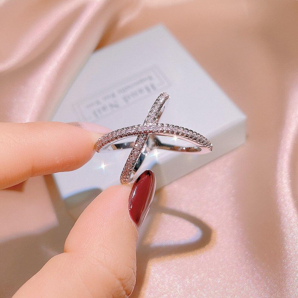 Нежные кольца из серебра 925 пробы с крестом, ослепительная инкрустация камнем из циркона, ювелирные изделия, уникальное обручальное, свадебное кольцо на палец для женщин