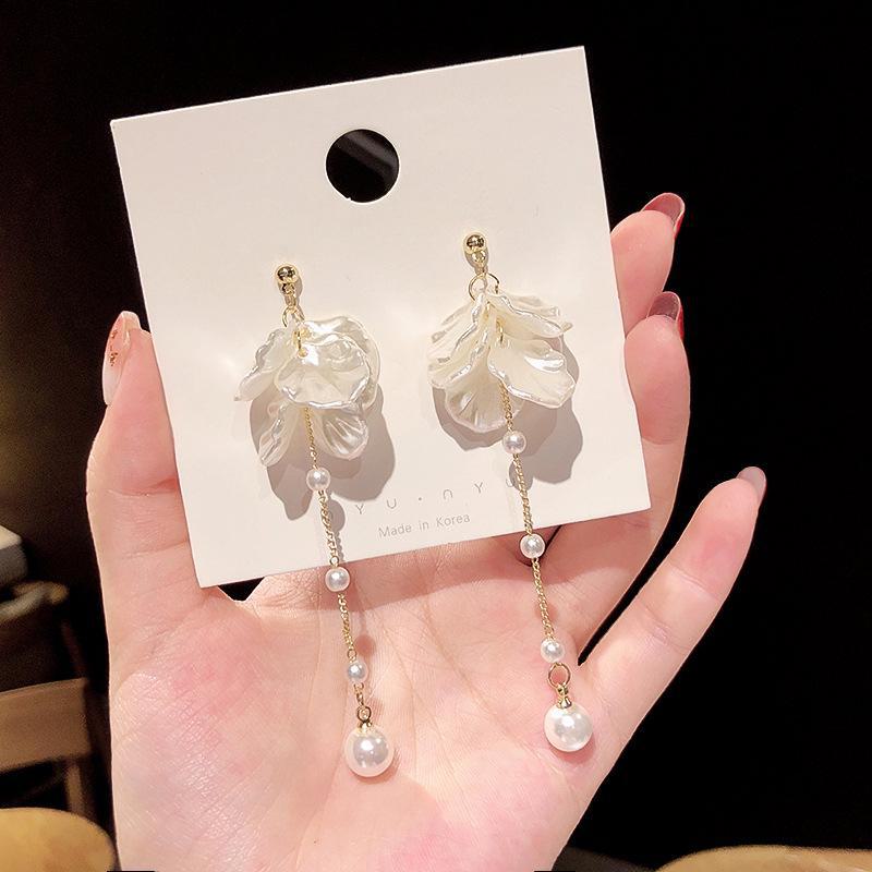 Серебряные игольчатые корейские серьги-лепестки из ракушки Тондэмун для женщин