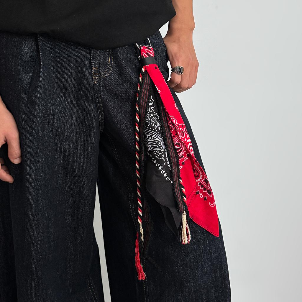 SHIXIN Trendy Red Black Ribbon Square Scarf Pants Chain Keychain Men Hip-Hop Punk Pendant Jeans Trousers Chain Jewelry Accessory