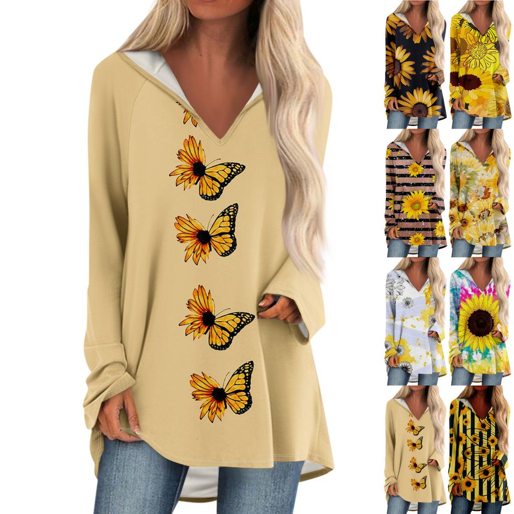 Женские свободные топы с V-образным вырезом и капюшоном с длинными рукавами, повседневные топы, домашние пижамы для отдыха, топы