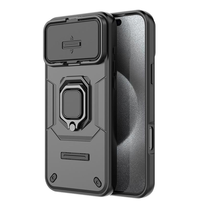 Чехол-бампер для iPhone 18 17 16 15 13 Pro Max 14 Plus с магнитной подставкой и выдвижной защитой камеры, противоударный, усиленный X0040