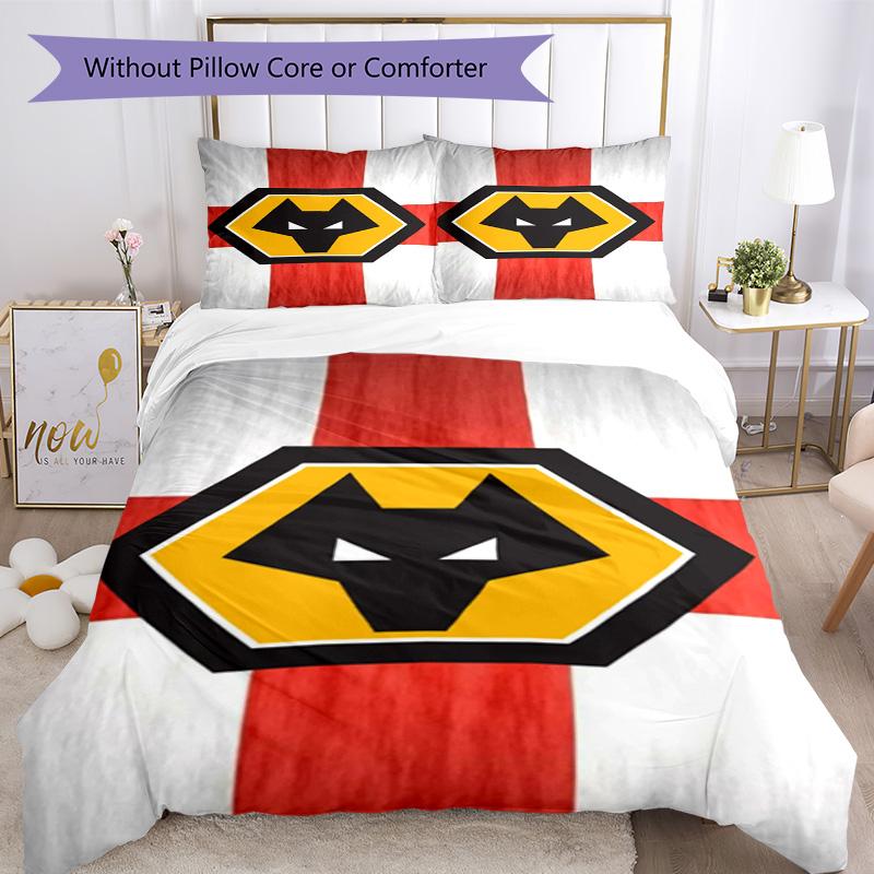 Wolves Team Emblem Printed Pattern Duvet Cover Set – includes 1 duvet cover and 2 matching pillowcases Bedroom decor Christmas gifts