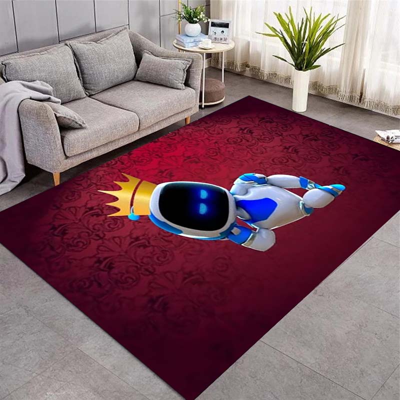 Astro Bot Game Area Rug, Robot on Game Controller Print Floor Carpet for Gaming Room Living Room Bedroom Decor
