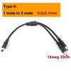 13 types 12v DC Male female Power supply Splitter Adapter to 2 way dual male Female Cable Plug 5.5*2.1mm 2.5mm 22awg 18awg wire