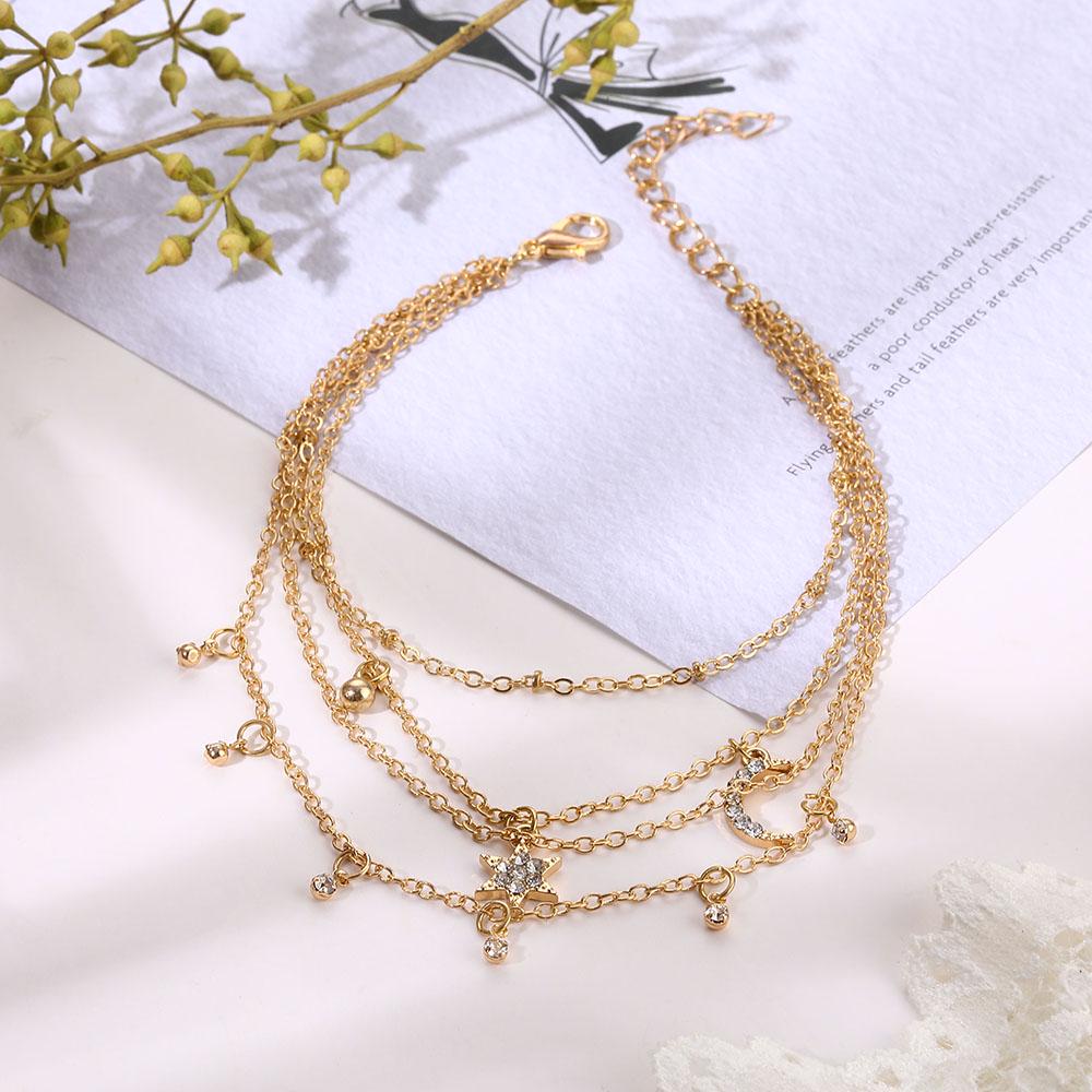 Retro Exaggerated Love Star Moon Anklet Multi-layer Cross Anklet Fashion Trend Girl Multi-layer Anklet Temperament Bracelet