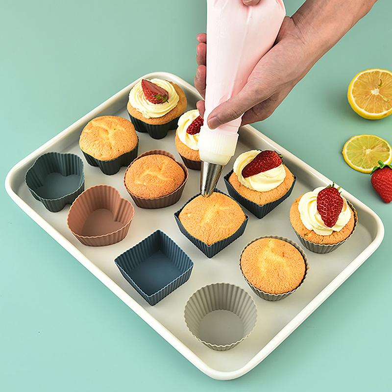 8Pcs Multi-Shape Silicone Cupcake Liners Baking Cups Non-Stick Reusable Diy Cake Pudding Muffin Liners Pastry Cake Baking Mold