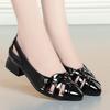 Summer Women Fashion Black Soft Leather Slip On Heel Pumps for Party Retro Square Heel Comfort Simple Toe-cap Sandals