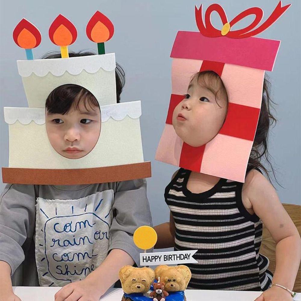 New Birthday Cake Style Party Cap with Rope Gift Cake Decoration Mask Felt Party Photo Props