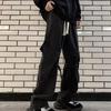 Мужские брюки-карго в уличном стиле, прямые, широкие, длинные брюки, эластичный пояс, завязка на шнурок, большие карманы, джинсовые брюки