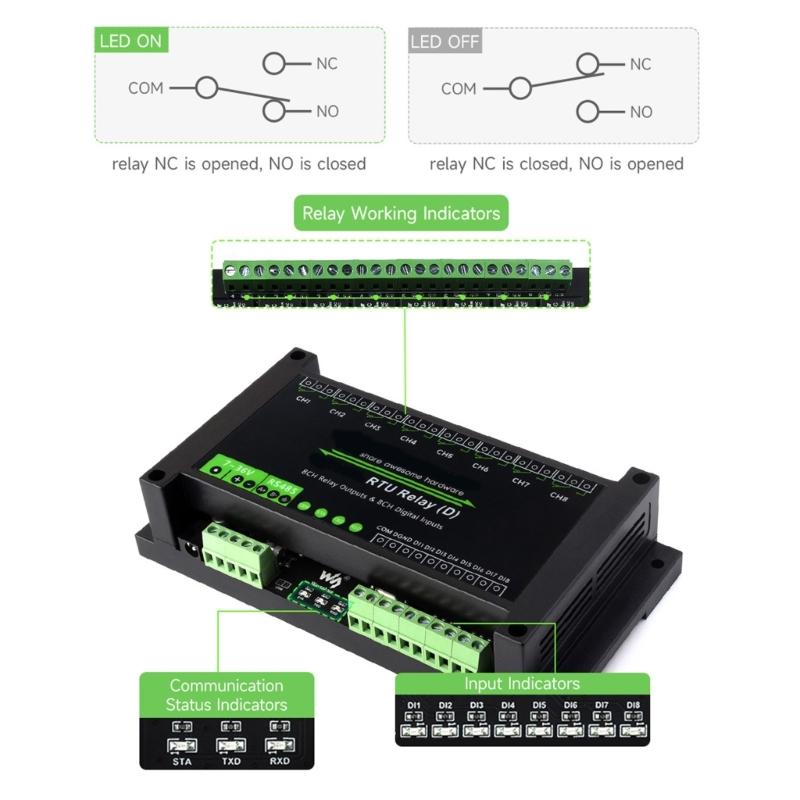 Промышленный 8-канальный модуль управления Modbus RTU 8CH Модуль RS485 Цифровой вход RS485 Связь