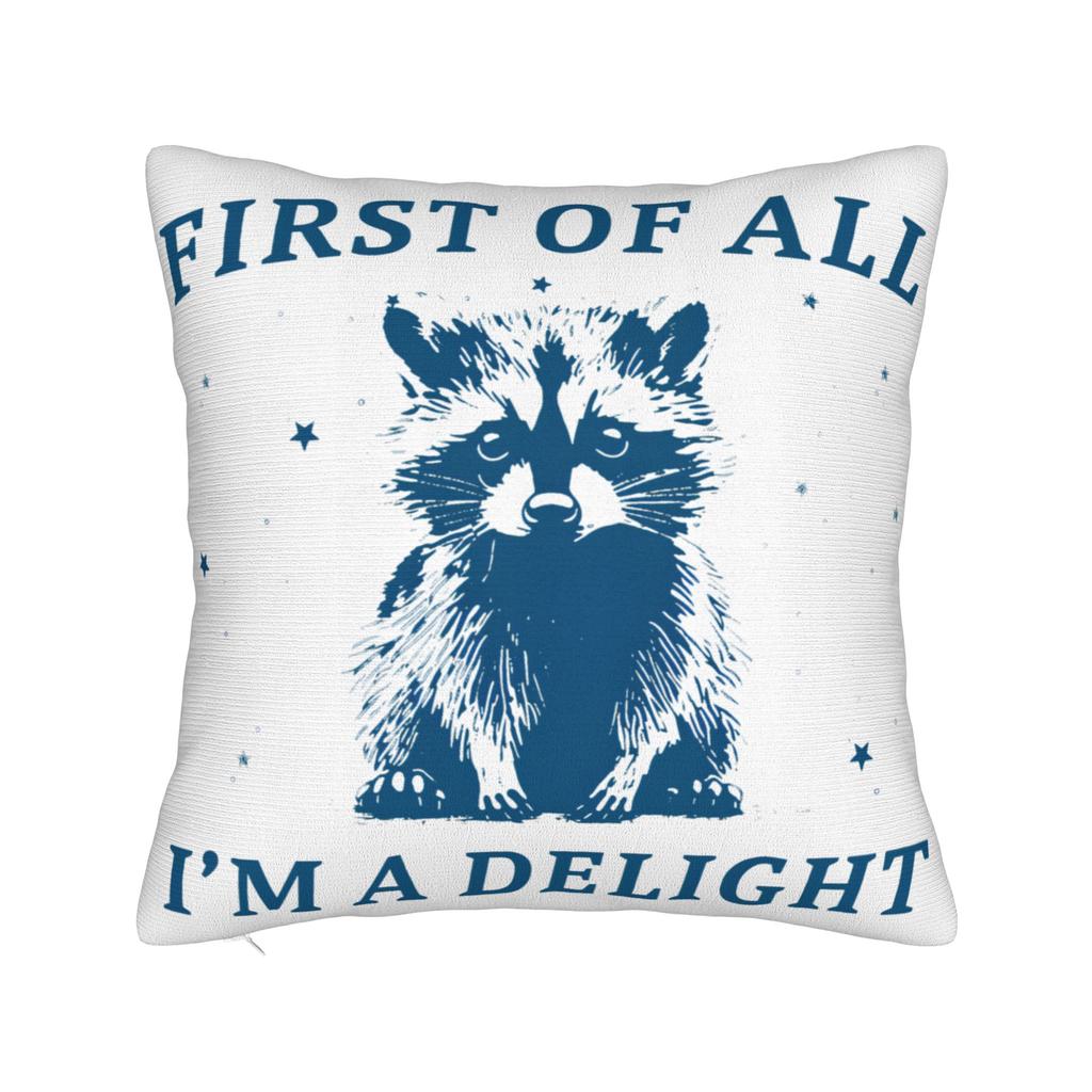 First Of All I'M A Delight Funny Raccoon Pillow Covers Stuff Printed Cushion Cover Gift Throw Pillow Case Cover Chair Multi-Size