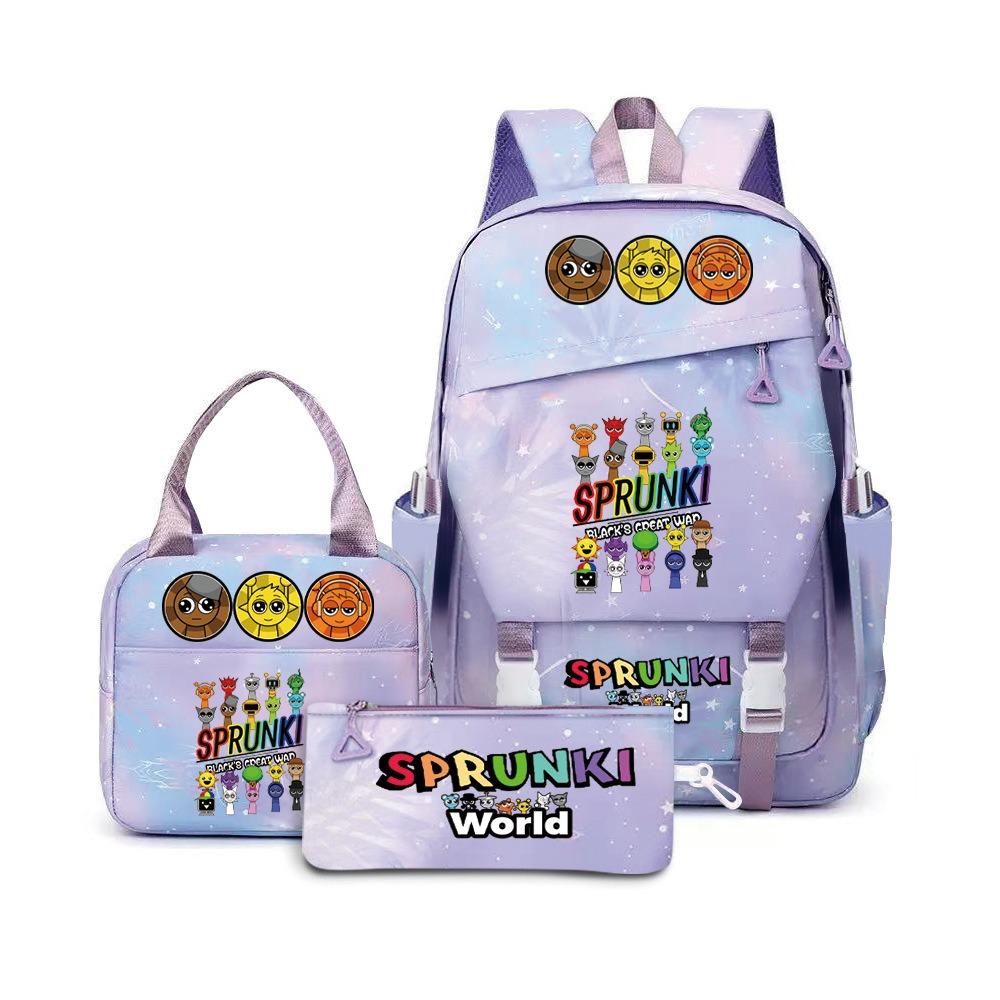 New Rhythm Box Sprunki Music Game Schoolbag Backpack Pencil Case Three-piece Set Student Heat Transfer Backpack D