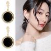 1 Pair Stud Earrings Geometric Black Elegant Temperament Luxury Rhinestone Inlaid Round Dangle Earrings