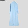 Lapel Neck Men Incerun Long Sleeve Button Up Casual Long Shirts Tops