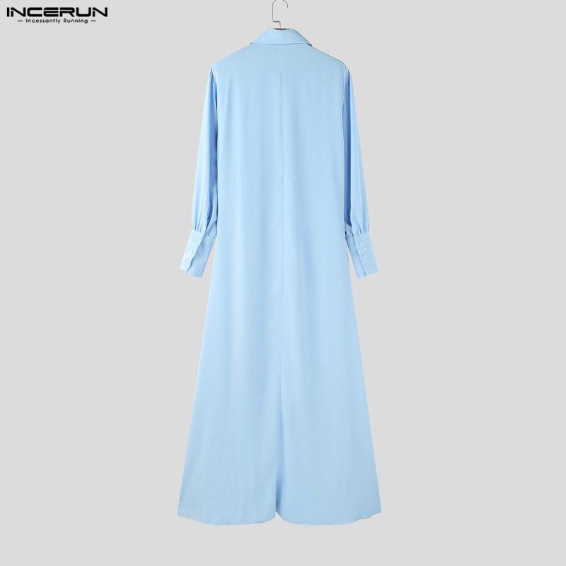 Lapel Neck Men Incerun Long Sleeve Button Up Casual Long Shirts Tops