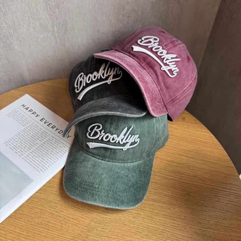 Унисекс Кепка Snapback Хип-хоп Ретро Повседневная Кепка Папы для Мужчин Женщин Спорт Подарок Винтажная Стиранная Хлопковая Бейсболка Вышивка Бруклин