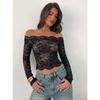 Women S Elegant Lace Long Sleeve Slim Fit Off Shoulder Top