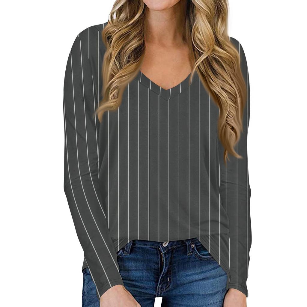 Women's Casual Long Sleeved V Neck Printed T-shirt Top Pullover