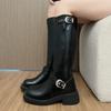 2024 High Quality Ladies Shoes Side Zipper Women's Boots  Fashion Belt Buckle Modern Boots Women New Round Toe Knee-High Boots