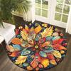 Bohemian Lotus Flower Round Rug Vintage Ethnic Colorful Floral Medallion Non-Slip Soft Carpet for Living Room Bedroom Yoga Room