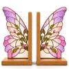 Colorful Butterfly Wings Bookend Set Decorative Acrylic Book Support with Bases Desktop Organizer Book Stand Home Shelves