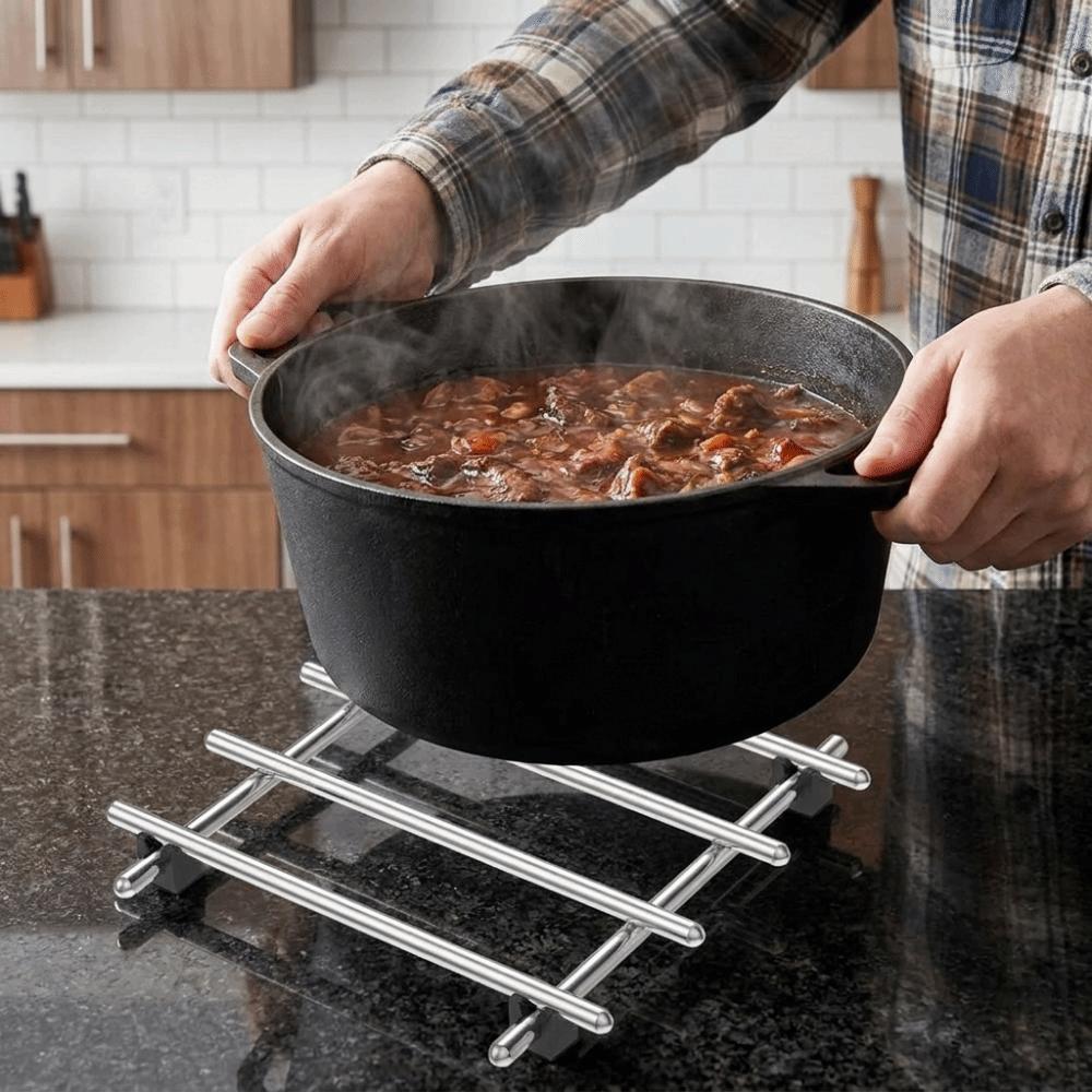 Silver Stainless Steel Trivets Non-Slip Feet Baking Pans Holder Insulation Pads Living Room