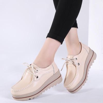 Весенняя обувь для мам на плоской платформе из натуральной кожи, женские повседневные лоферы на платформе, увеличивающие рост, женские нескользящие прогулочные туфли на танкетке