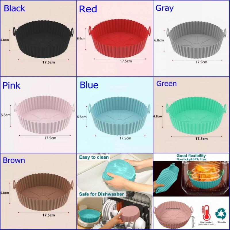 1PC 20cm Air Fryer Silicone Baking Tray Mat High-Temperature Circular Resistant Foldable Food Grade Double Ear Baking Tray