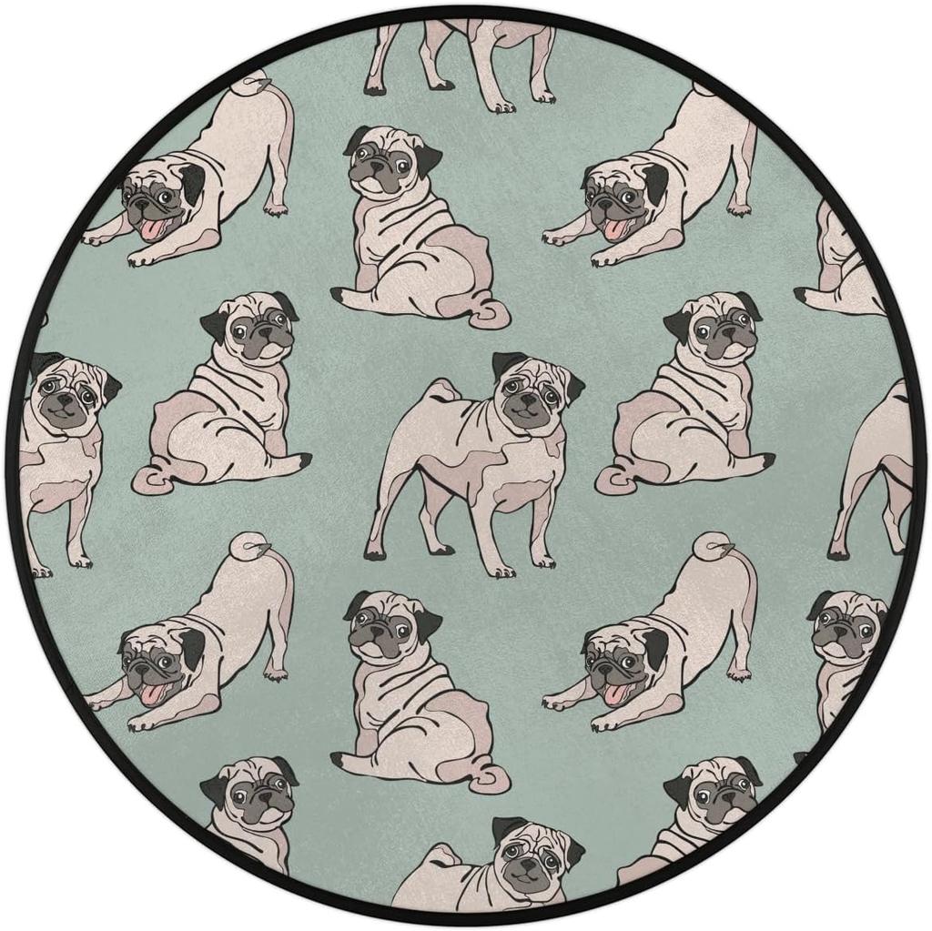 Cute Funny Dog Round Rug,Washable Soft Circular Floor Mat, Non Slip Low Pile Area Rugs for Kids Room Bedroom Bathroom Laundry